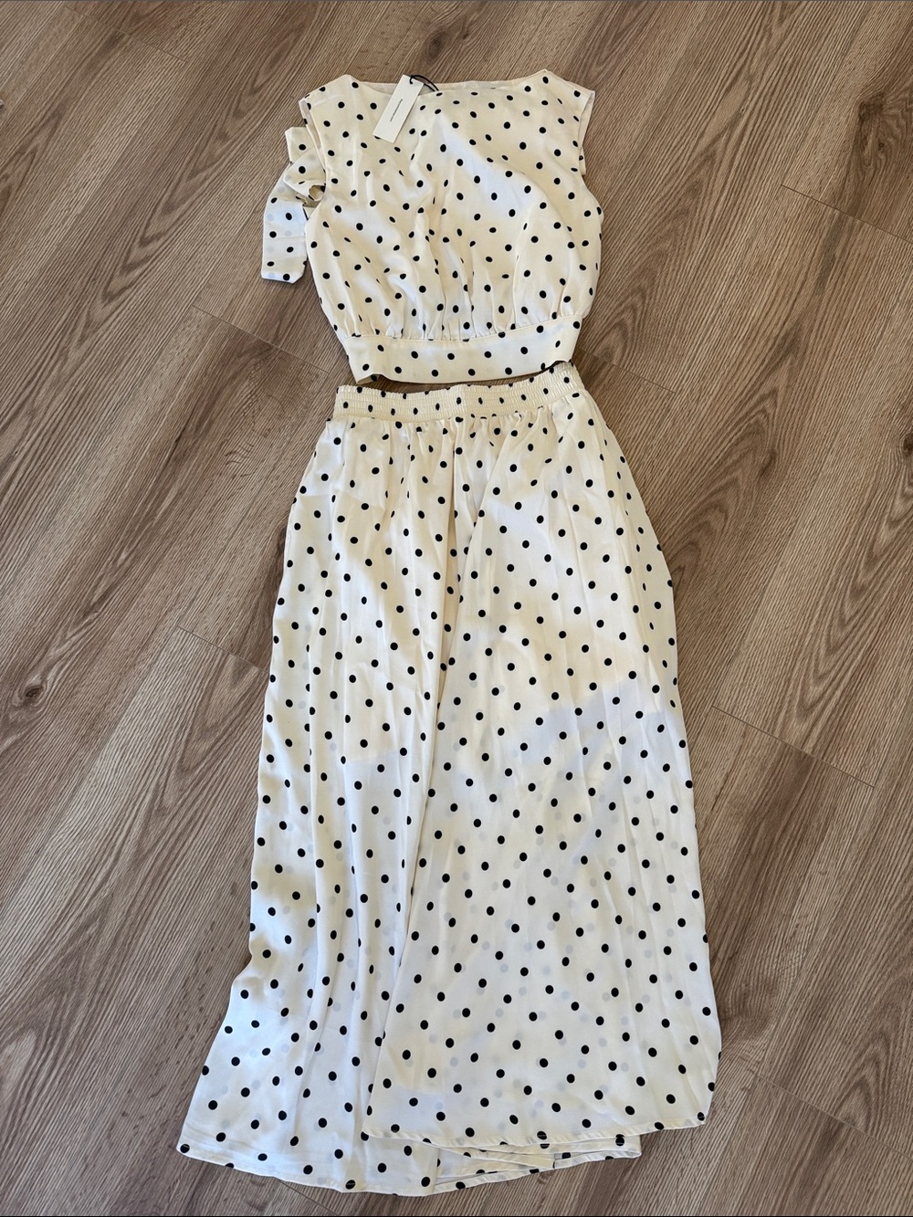 Commense Cream and Black Polka Dot Skirt Set